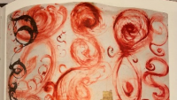 Margita Titlová-Ylovsky - Stéla VI., 1988, plátkové zlato, hlína, rtěnka, papír, 370 x 210 cm